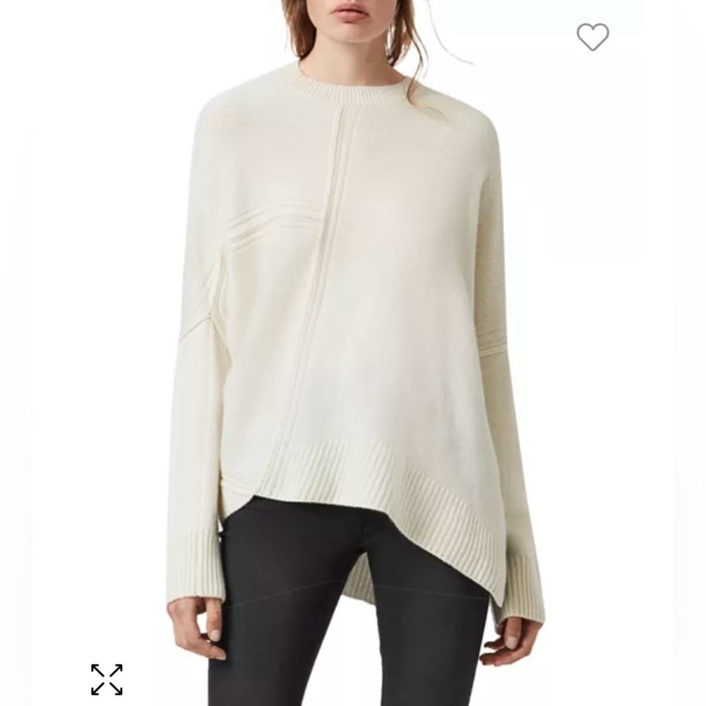 All Saints Ivory Cashmere Blend Asymmetrical Hem Sweater Size Small
